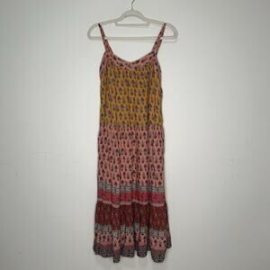 Knox Rose Midi Dress Woman’s Medium Multicolored Floral Boho Tiered Babydoll